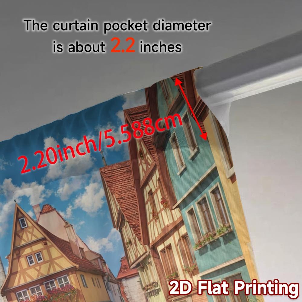 2pcs, 2D FLAT PRINTING Curtains (Without Rod) Old Town Square Popular Creative Curtains Prints Light Filtering Curtains Room