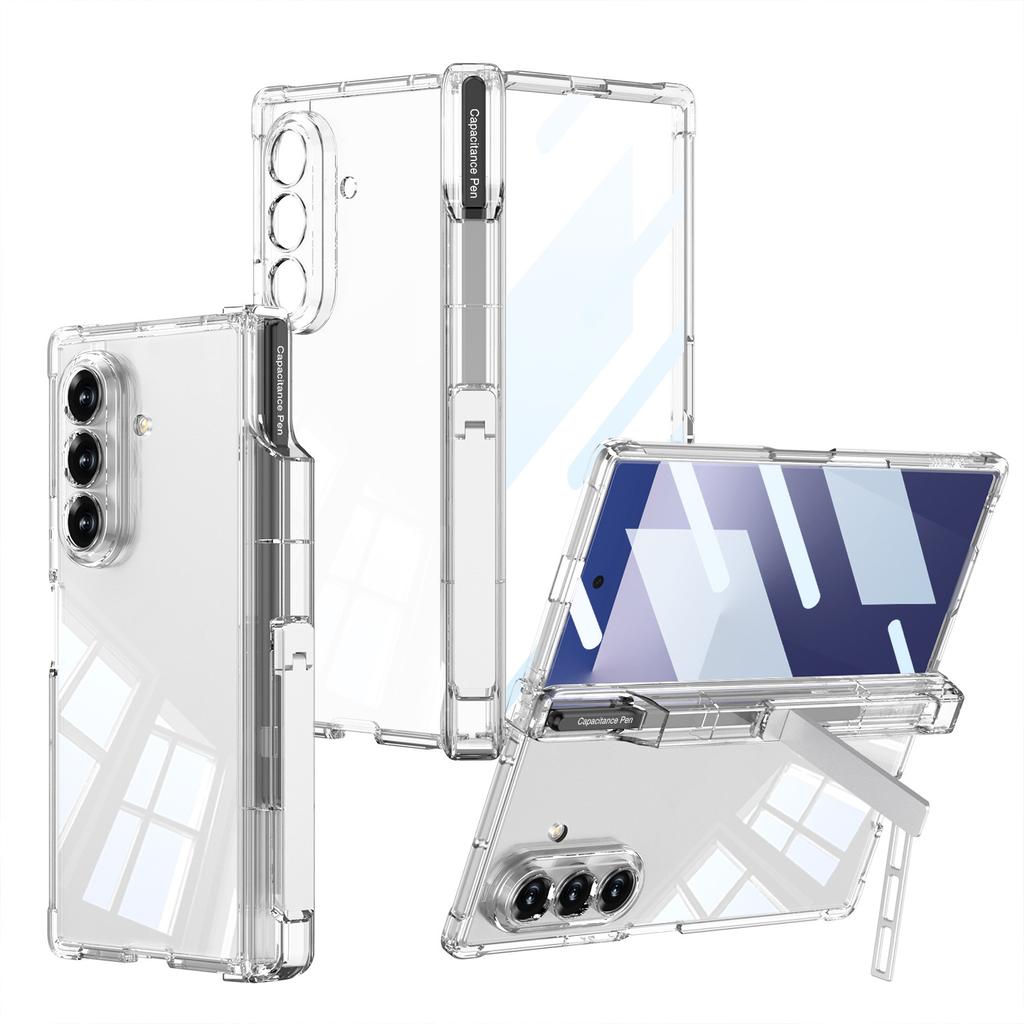 Samsung Zfold7 Mobile Phone Case with Pen Shaft Bracket Full Enclosure Membrane Airbag Anti Fall Transparent Protective Cover