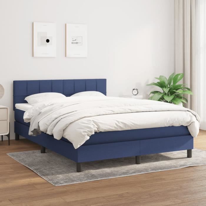 3140063 vidaXL Lit à sommier tapissier avec matelas Bleu 140x200 cm Tissu