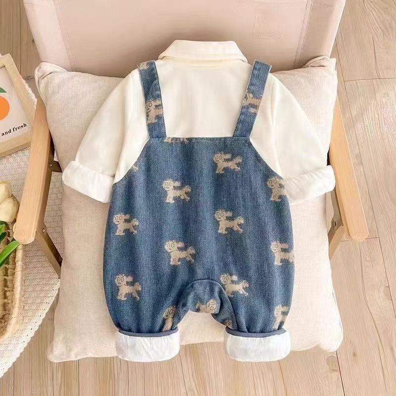 Korean Style Denim Baby Romper - Long Sleeve Autumn Overalls for Infants