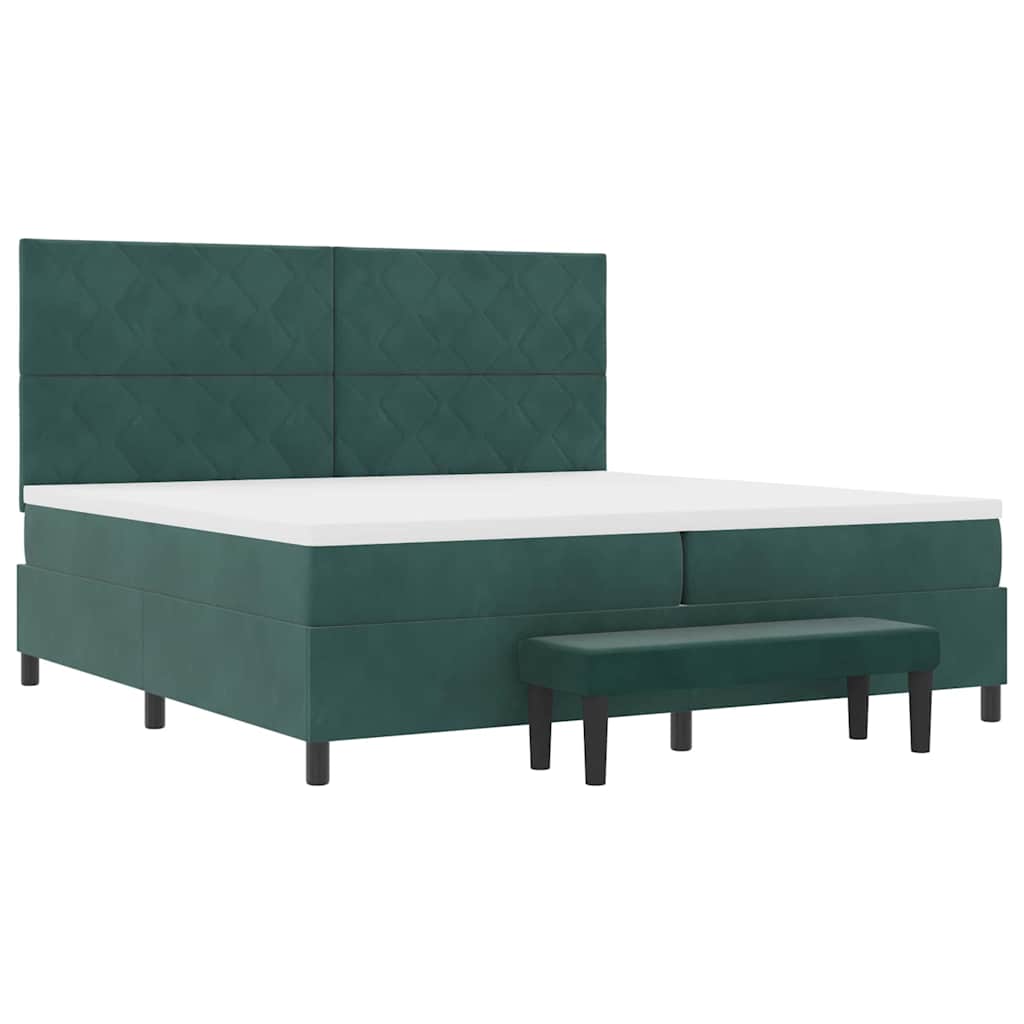 Box Spring Bed with Headboard Dark Green 200 x 200 cm Velvet