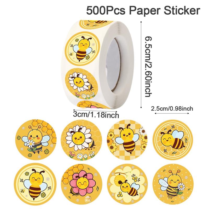 

500pcs/roll Bee Stickers 2.5cm Cute Animal Sticker Gift Bag Candy Box Seal Lables Gift Packaging Self-Adhesive Decals Stationery 2.5CM