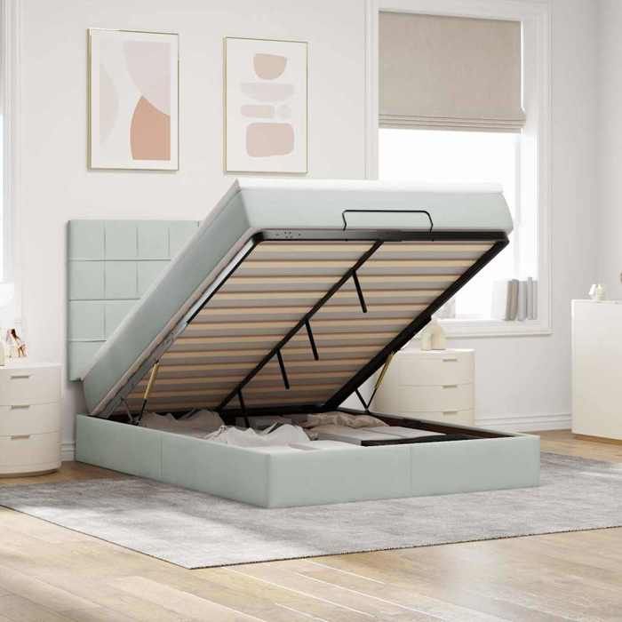 VidaXL Ottoman Bed Frame with Light Grey Mattress 140x200 Cm Velvet, Bed Frame, Upholstered Bed Frame, Bed Frame 3314324