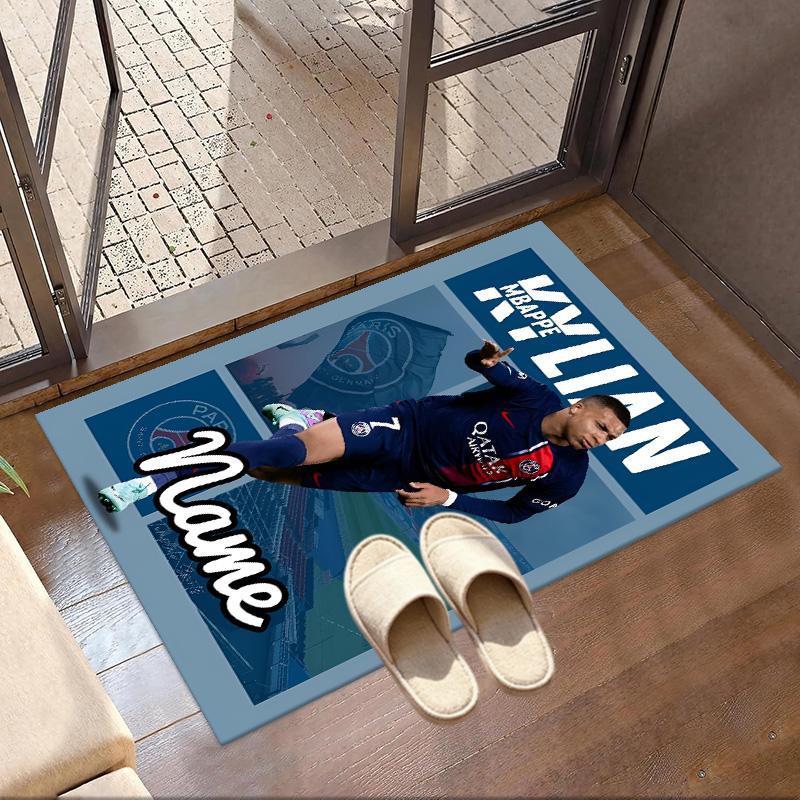 Custom Name Personalized Kylian Mbappe Print Carpet, Versatile Home Decor Rug, for Playroom, Apartment, Balcony, Entryway, Hallway Gift