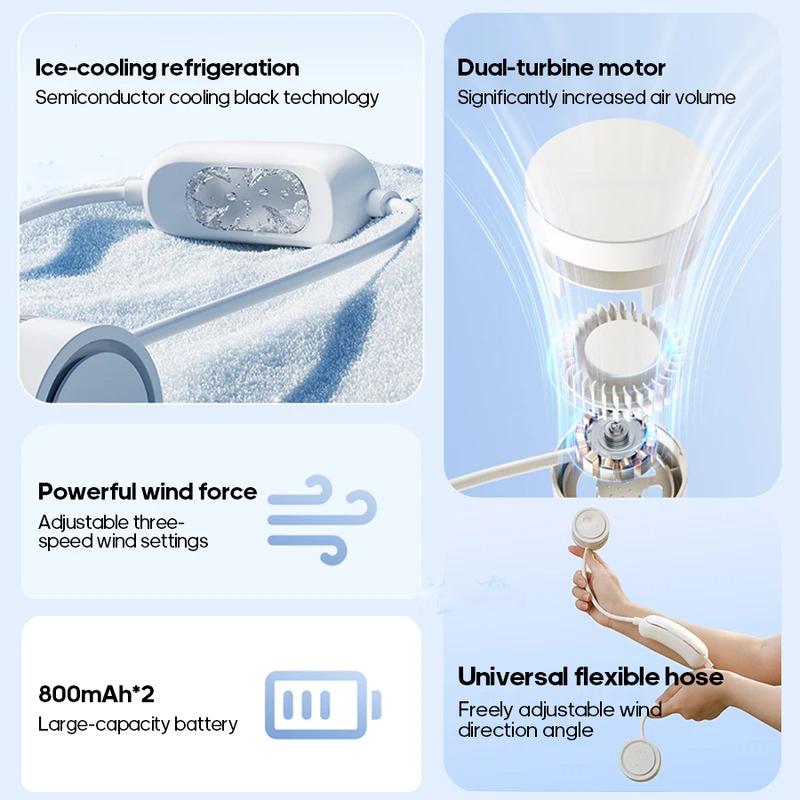 Neck Fan with Cold Compress Function 3-speed Wind Portable Personal Sports Fan for Home Outdoor Travel