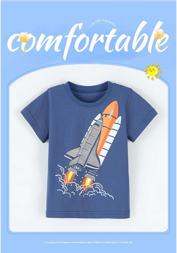 New Summer Boys' Rocket Print Short Sleeve T-shirt - European American Fashion