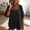 Damen Sommer Mode Farbe Quadratischer Kragen Knopf Fünf Viertel Ärmel Hemd Lässiger Pullover Top
