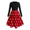 Plus Size Women's Hepburn Style Polka Dot A-line Dress with Round Neck and Long Sleeves