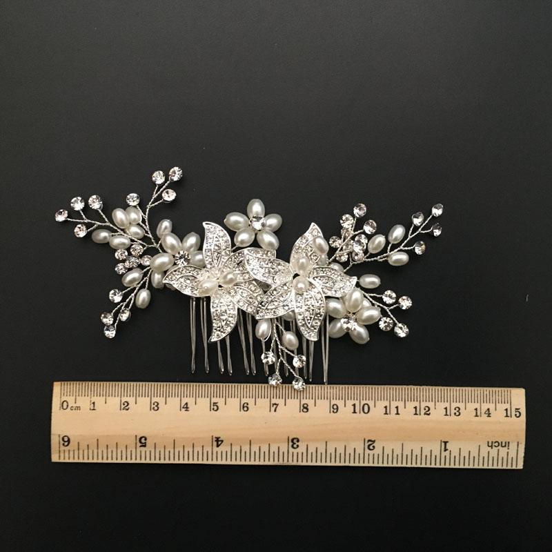 SLBRIDAL Handmade Rhinestones Crystal Pearls Floral Wedding Hair Comb Bridal Hair Accessories Bridesmaids Women Hair Jewelry