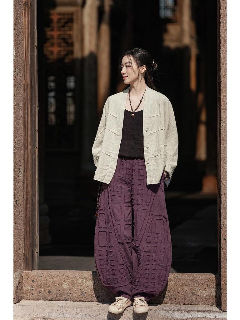 Vintage Frog Button Cotton Linen Retro Cardigan for Women