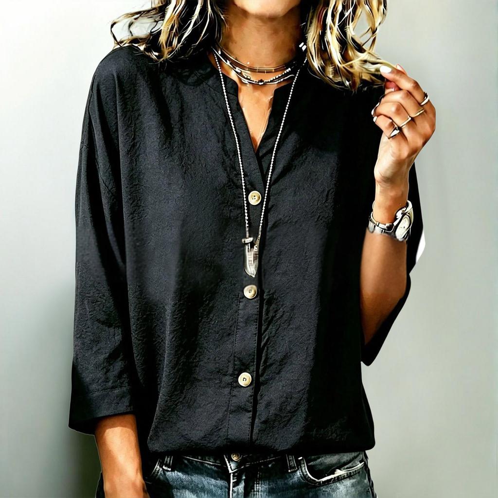 Women's Fashion New Summer Button Loose Shirt Women's Casual Versatile T-Shirt Top