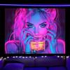 BlissYard Blacklight Tapestry Bedroom Cool Cute Girl Anime Wall Tapestry Aesthetic UV Reactive Purple Tapestries Glow In The Dark Art Wall Hanging