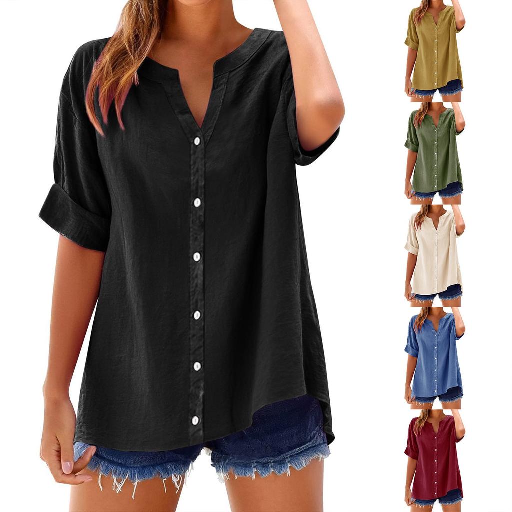 Women's Fashion Loose Casual Summer V-neck Short Sleeve T-shirt