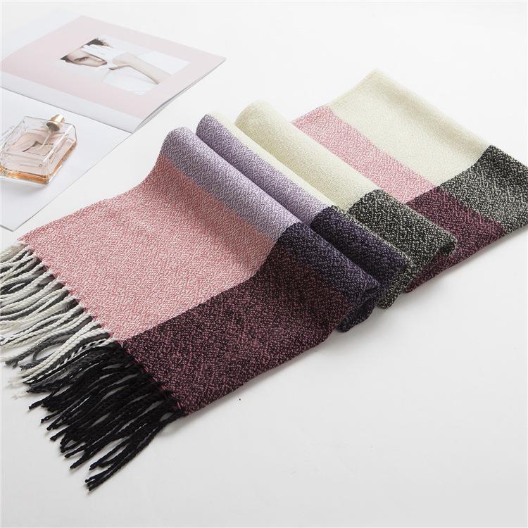 Kockovaný zimný šál pre ženy – strapcový šál v kórejskom štýle z imitácie kašmíru