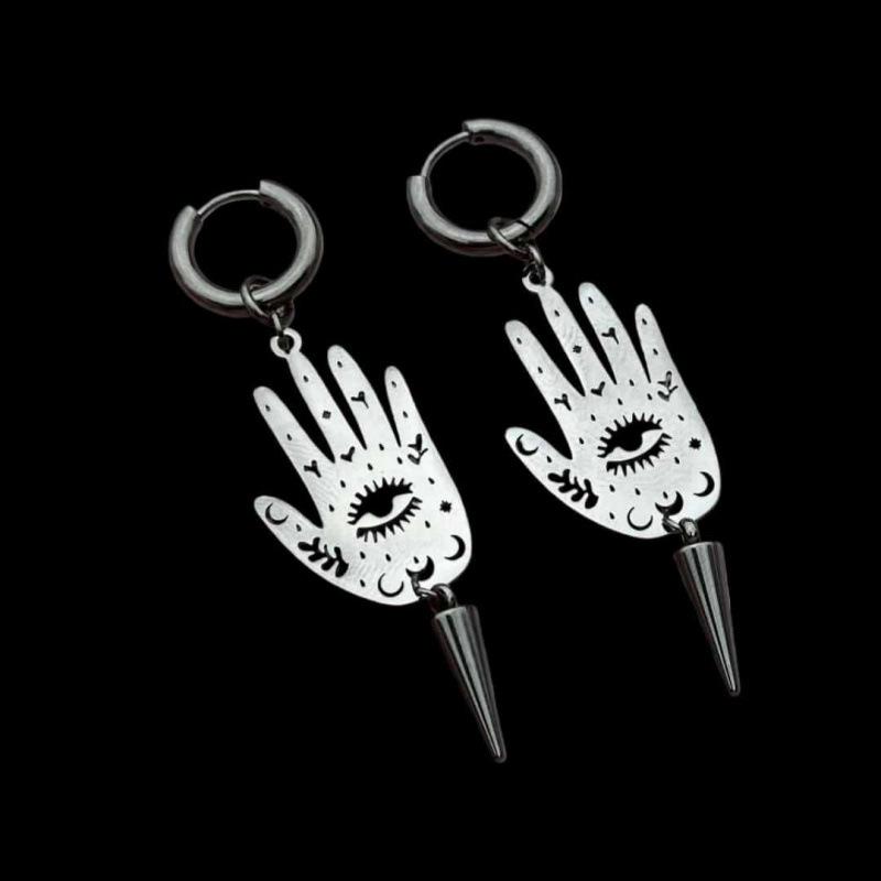 Punk Tarot Card Hand of Fate Thorn Ring Earrings