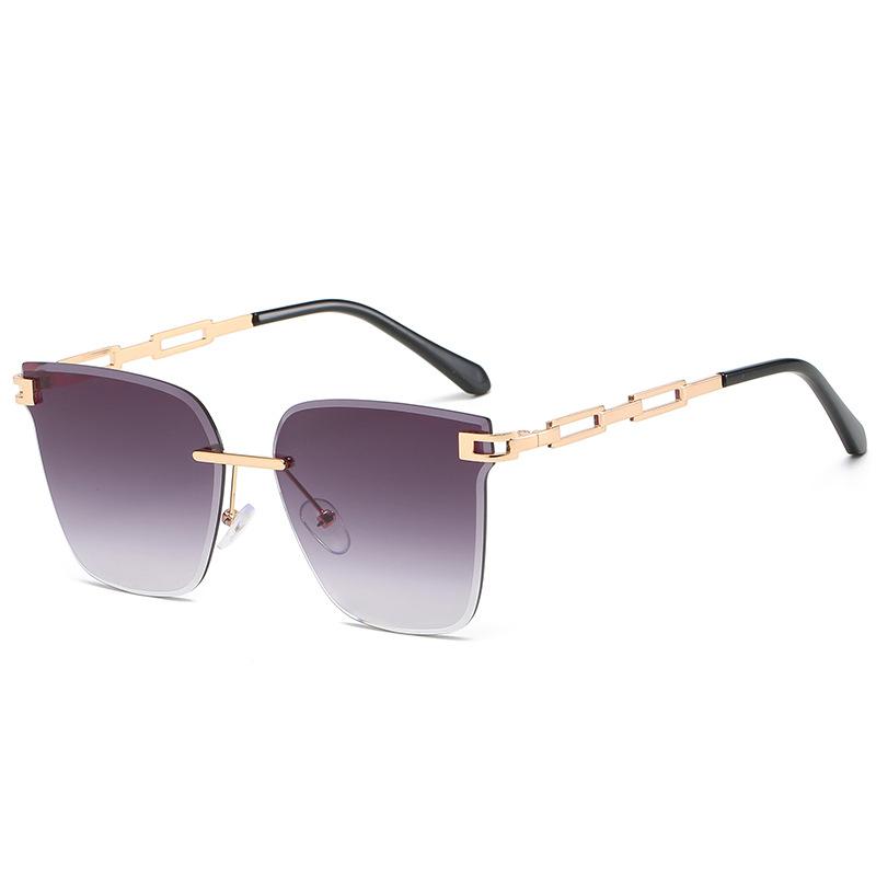 New Fashion Oversize Gradient Sunglasses Women Vintage Alloy Chain Frame Rimless Square Sun Glasses Unisex Elegant Shades