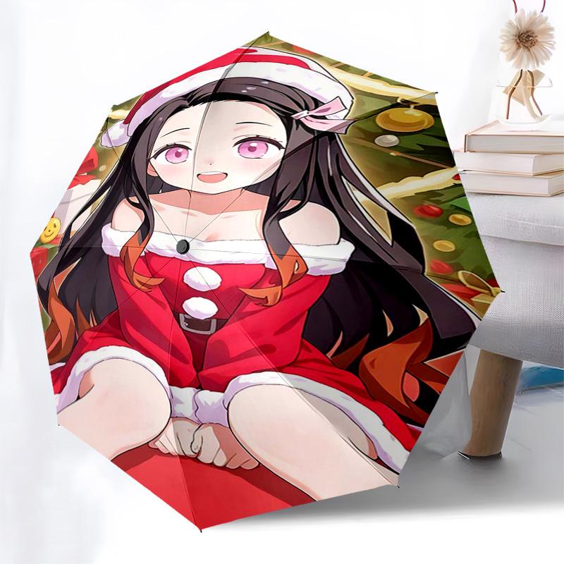 

1pc Christmas Santa Clauscoat with Automatic Opening Umbrella, Portable Three-Fold Design, 8-Bone Iron Frame, Outdoor Umbrella, Festive Gift for Fans,