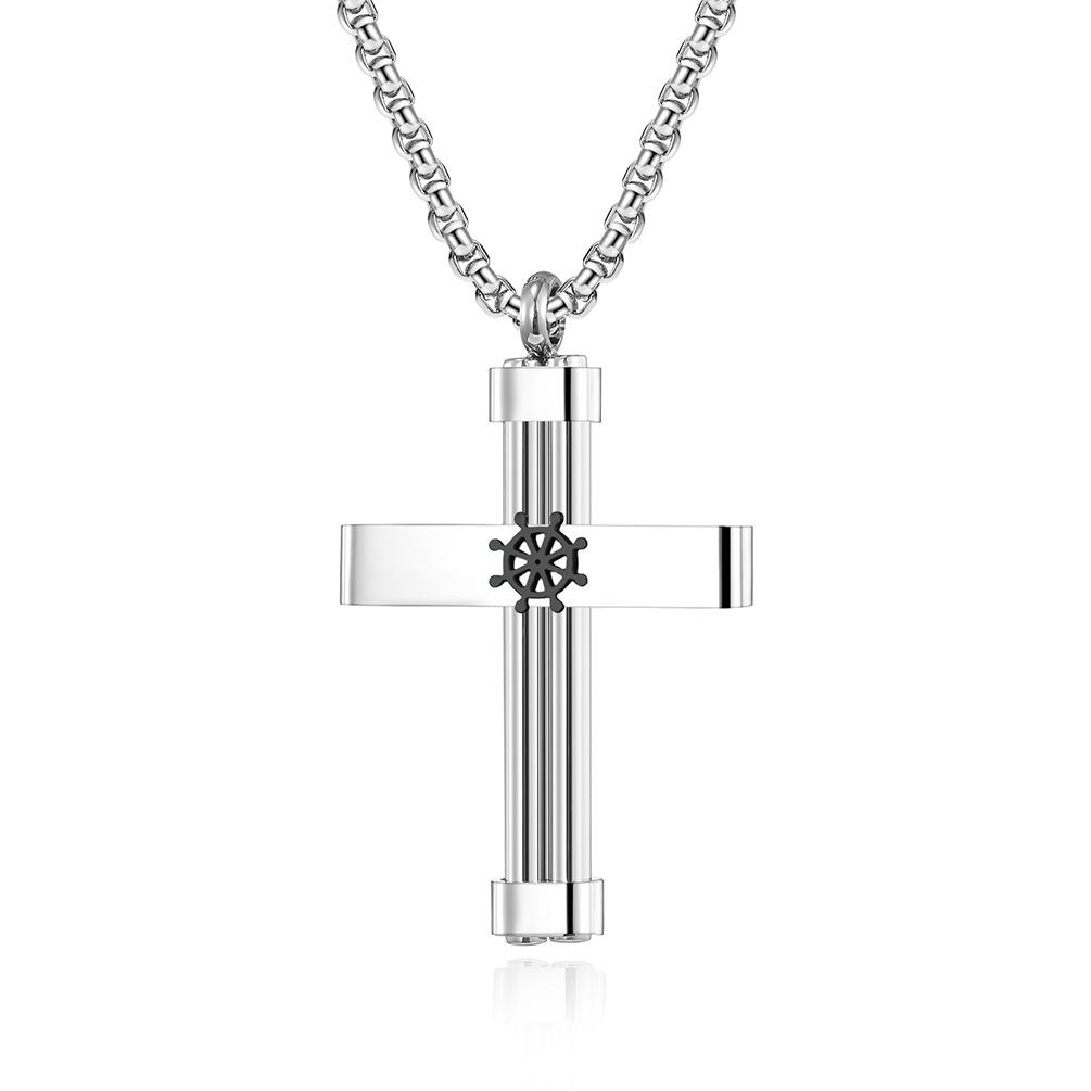 New Creative Stern Rudder Titanium Steel Cross Necklace Star Street Shot Men s Stainless Steel Pendant 60CM