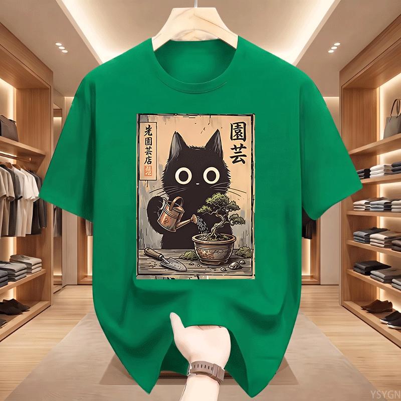 Bonsai Black Cat Tshirt Japanese Style Tee Casual Cotton Short Sleeve Gardening Cat Tees Unisex Unisex Funny Cat Lover Tshirt