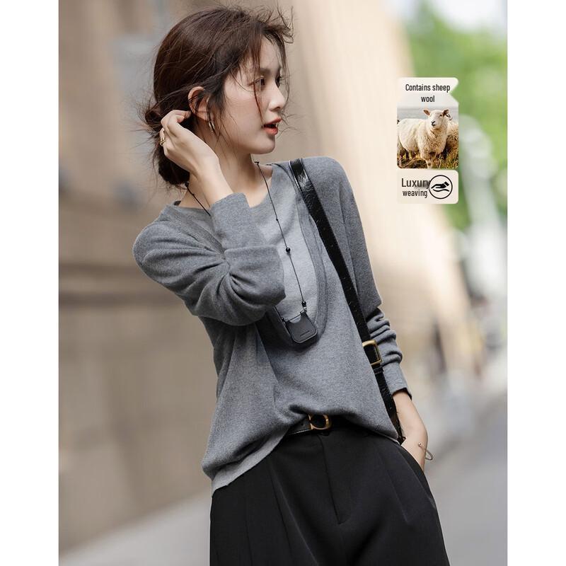 Demana Women's Faux Layered Colorblock Wool Blend Knit Sweater