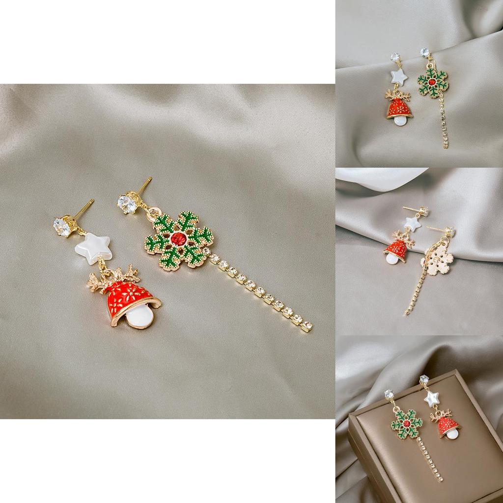 Holiday Snowflake Santa Bell Earrings With Alloy Material For Festival And Giftgiving