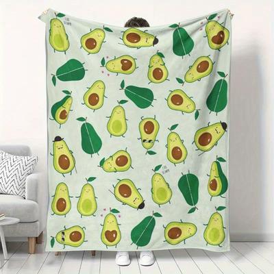 Avocado Fruit Print Flannel Throw Blanket, Soft and Warm Small Cover Blanket, Suitable for Sofa, Home Leisure, Air Conditioning, Napping, Office Bed, 