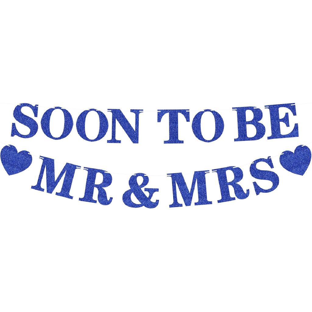 Pre-strung Soon to Be Mr & Mrs Banner - Black Glitter Bridal Shower Decorations for Wedding, Engagement or Bachelorette Party Photo Booth Props