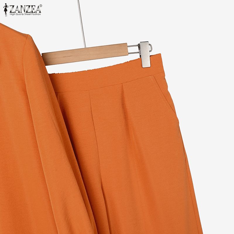 ZANZEA Two Piece Suit Women Lapel Neck Long Sleeve Shirts and Pants Casual Sets Outfits