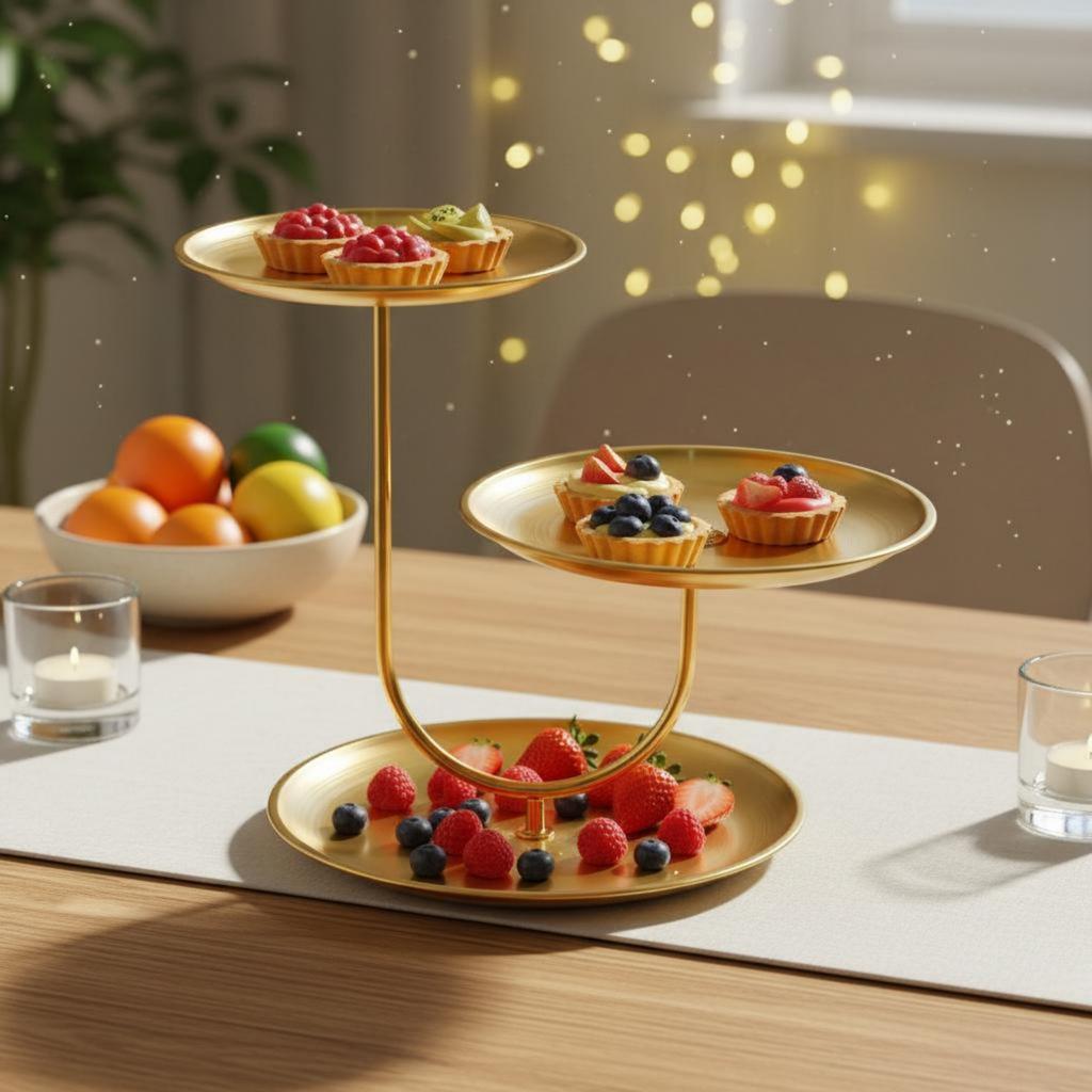 Gold 3 Tier Serving Stand Food Grade Coating Stainless Steel Dessert Tray Tableware Sturdy Base Table Decor Rust Resistant