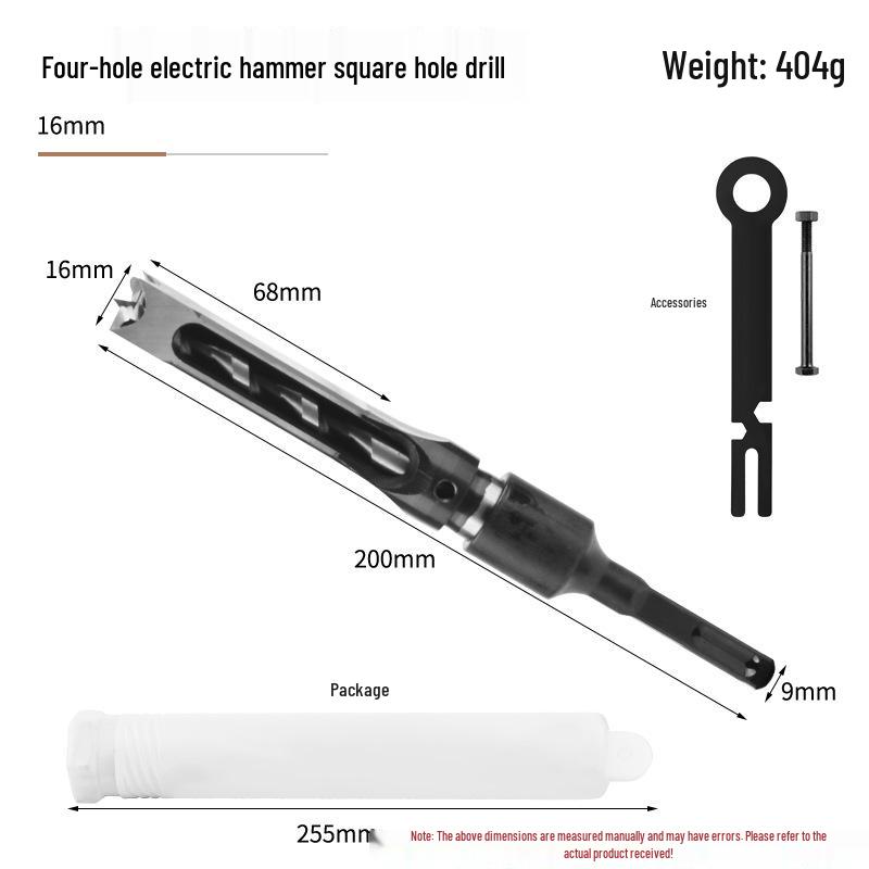 Electric Hammer Square Shank Drill Bit for Woodworking - Two Holes & Grooves