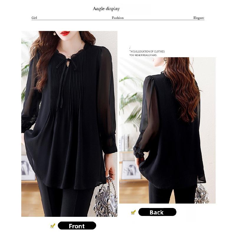 2026 Spring and Autumn New Large Size Tummy-Covering Slimming Top with Stylish Design, Chiffon Long-Sleeve Women's Top
