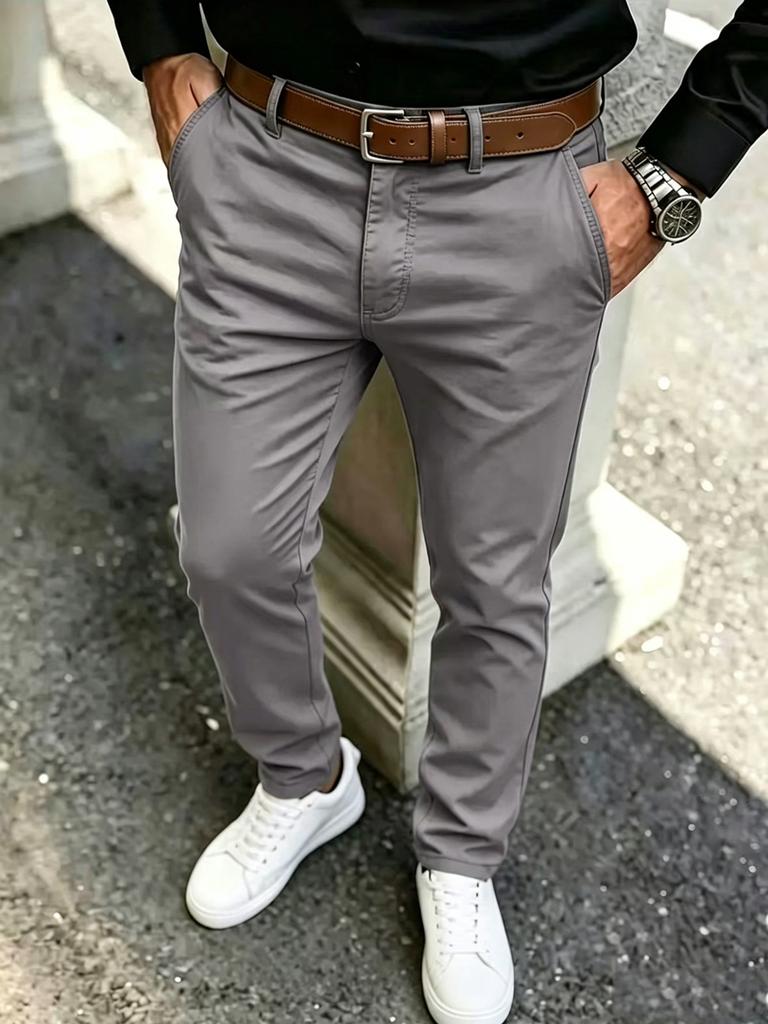 New Men's Slim-fit Casual Pants Pure Cotton Khaki Business Versatile Trousers Trendy Men's Straight-leg Trousers