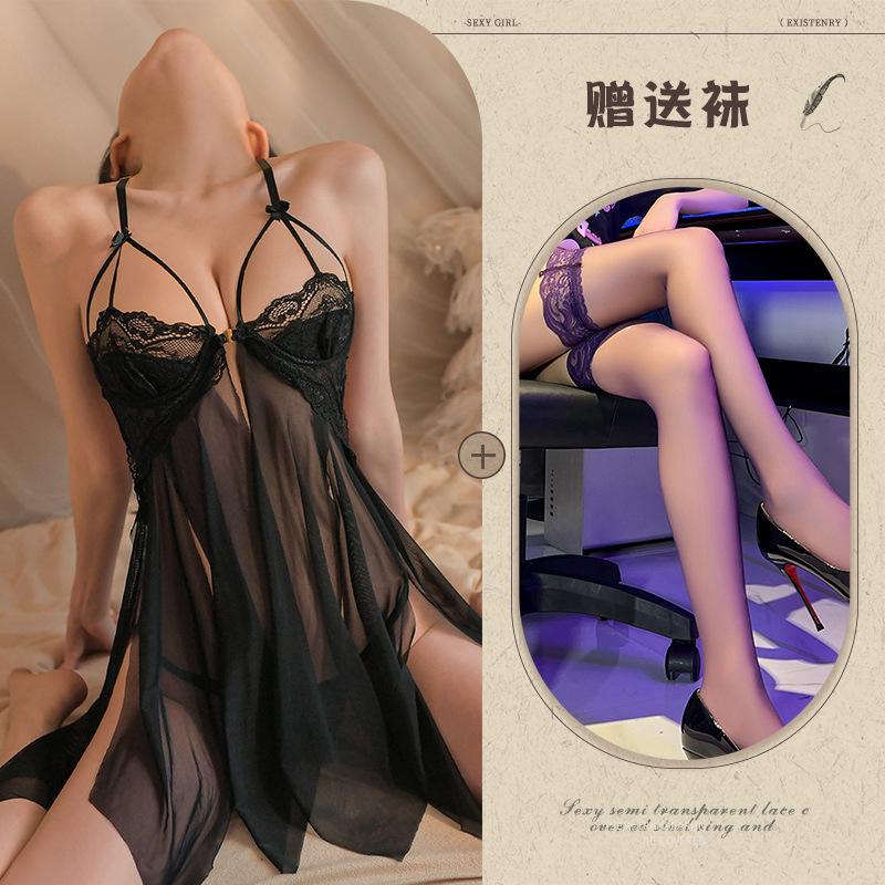 Sex Underwear Sexy Lace Temptation Suspender Nightdress Hot Hollow Petal Skirt Women's Transparent Pajamas