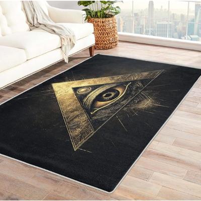 Mistyczne Wszechwidzące Oko Czarny Dywan Złoty Trójkąt Święta Geometria Mata Podłogowa Szczegółowy Projekt Zielonej Tęczówki Dywan Dekoracja Domu Klasyczny