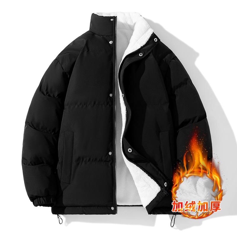 2025 Autumn and Winter New Cotton-padded Clothes Korean Version Spliced Lamb Wool Hooded Jacket Loose Versatile Cotton-padded Clothes Men's 