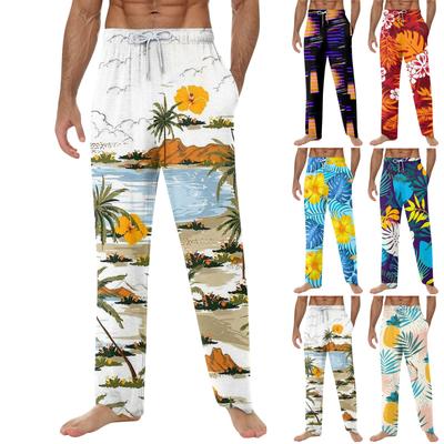 Weiche Pyjamahose für Herren mit Hawaii-Print und Kordelzug, lässige Jogginghose