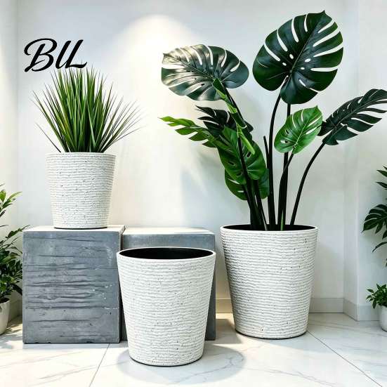Lightweight Durable Plant Container Large Tall Resin Planter, Thickened Faux Stone Pot with Embossed Nordic Style Planter Texture, Modern Decorative