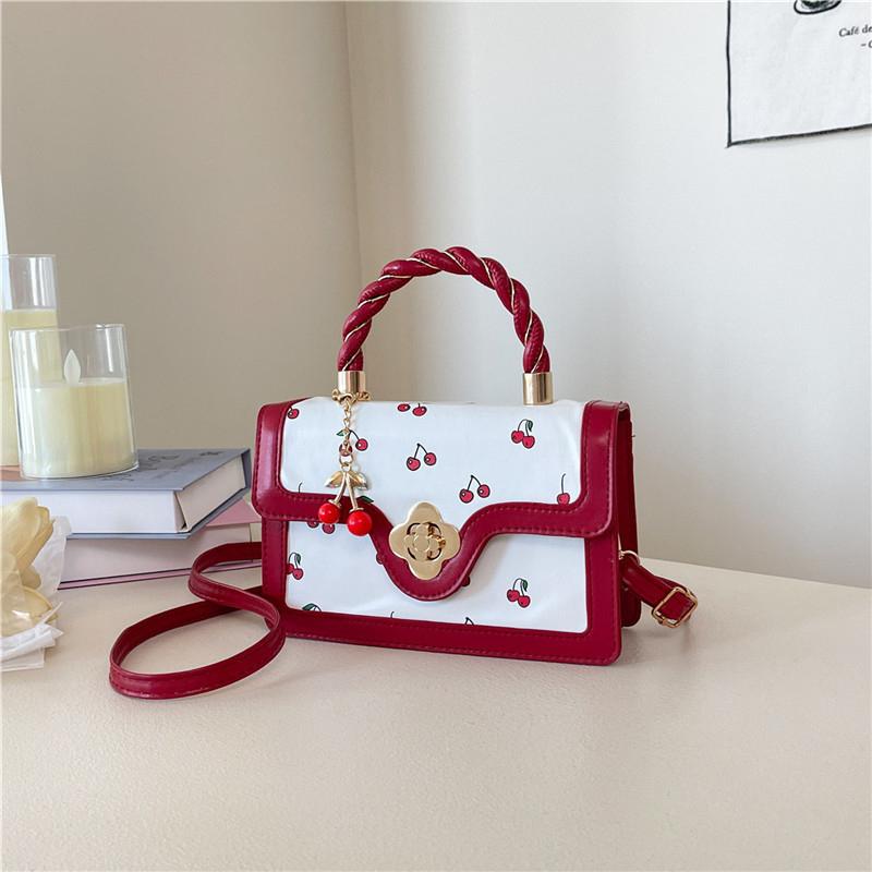 Cherry Print Fashionable Handbag New Autumn Trendy and Niche Crossbody Bag Stylish Personality and Elegant Small Square Bag New