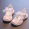 Sweet Pearl Bowknot Decoration Sneakers Girl Autumn Breathable Mesh Hollow Out Sports Shoes Soft Thick Bottom Running Shoes