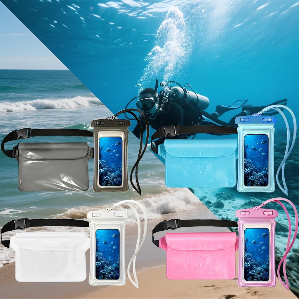 Waterproof 2 In 1 Waist Bag Phone Pouch Set Adjustable Clear Beach Bag Swimming Snorkeling Kayaking Water Parks Phones Valuable
