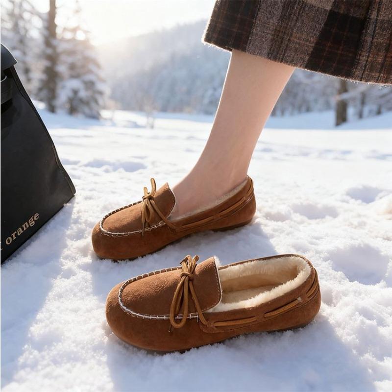 New Women's Shoes with Fleece, Flat, One-foot Thick Fleece Warm Cotton Shoes