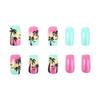24 Pcs Gradient Artificial Nail Short Square Full Cover False Nail Glossy Stick On Nail Coconut Tree Press On Nail