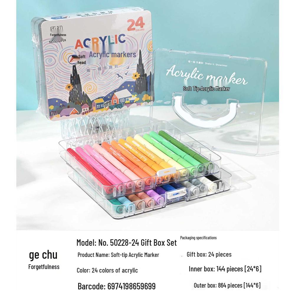 72-Color Soft Tip Acrylic Markers & Watercolor Pens for Primary Students