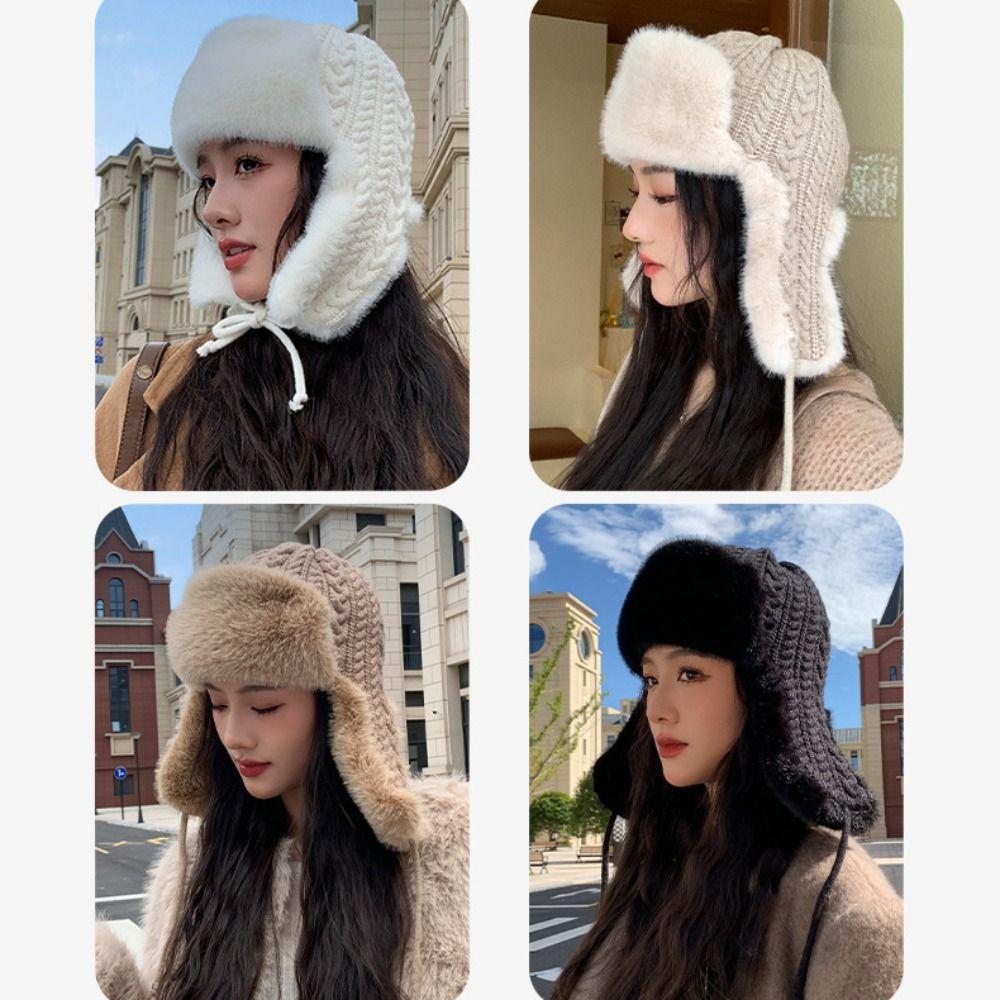 Knitted Lei Feng Hat Warmth Cold Hat Versatile Cycling Coldproof Cap  For Women