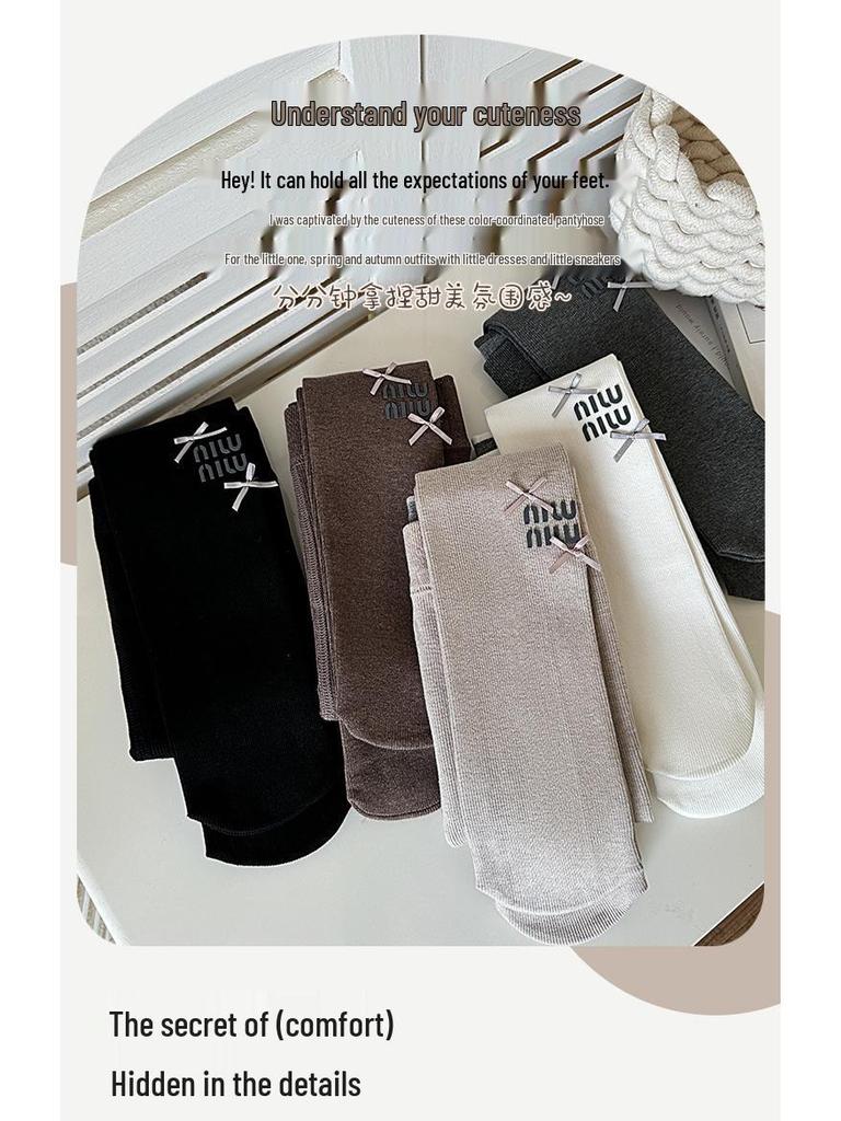 2025 Autumn-Winter Girls' Brushed Letter Leggings: Versatile White Elastic Tights