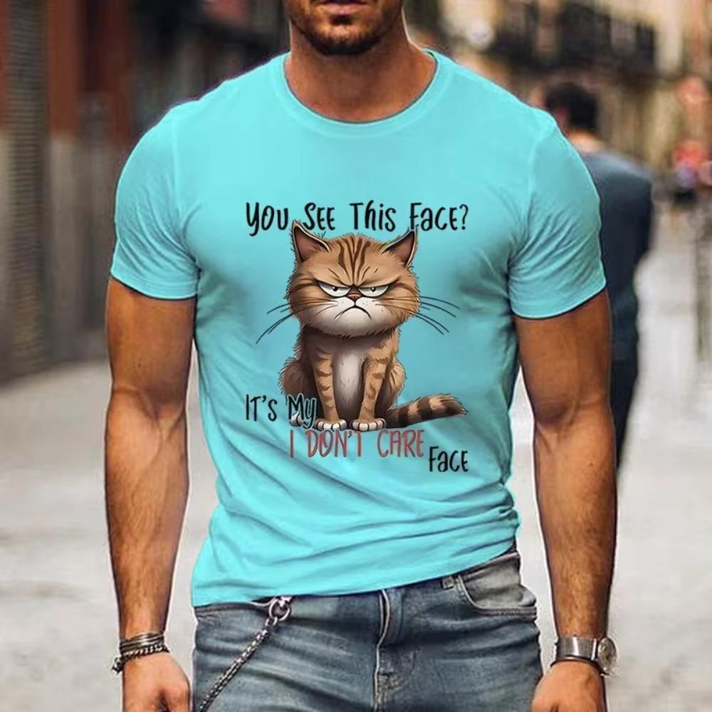 Maglietta Nuova da Uomo Stampata in 3D Gatto Serio Estiva Manica Corta Top Confortevole Magliette Uomo Streetwear Larghe Popolari Classiche