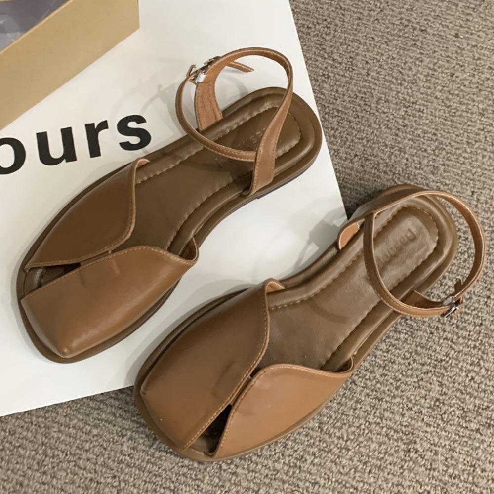 

Сандалии с закрытым носком. Женская летняя повседневная обувь в римском стиле с мягкой плоской подошвой в стиле ретро. 39 коричневый