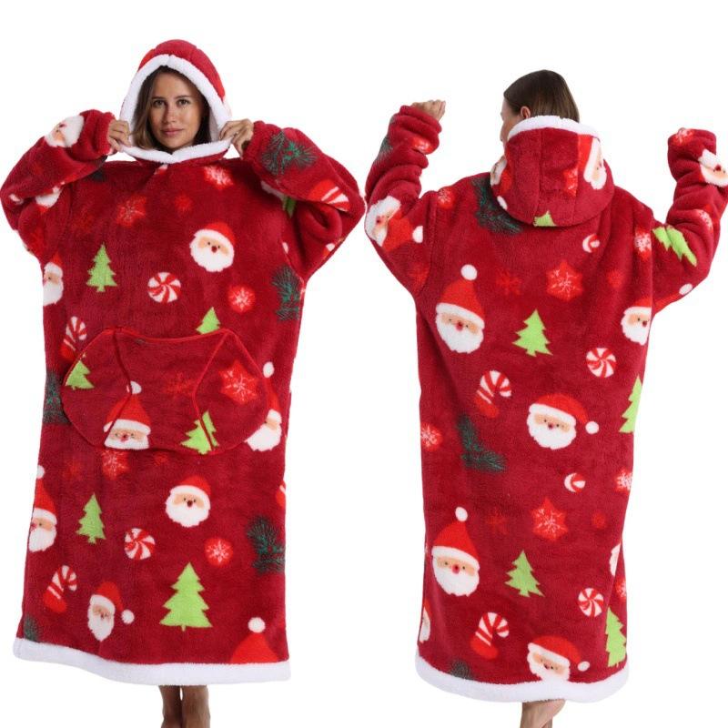 Autumn and winter sports and leisure warm TV blanket senior women's plush comfortable soft bathrobe warm fluffy robe