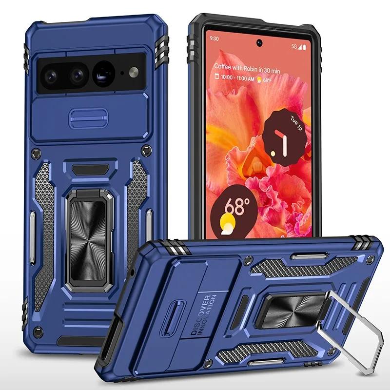 

Rugged Case for Google Pixel 10A 10 Pro XL 9A 8 Pro Pixel 7 Pro Slide Lens Protective Full Rugged Military Grade Kickstand Shockproof Cover Google Pixel 9a синий