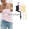 Summer New Product Women's Clothes Hanging Collar off-the-Shoulder Bow Shoelace Laminated Decoration Texture Tops 3641810